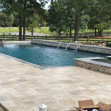 Geometric Pool with Travertine Pool Deck