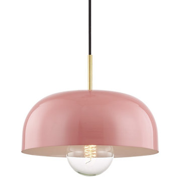 Mitzi by Hudson Valley Avery 1-Light Large Pendant, Aged Brass-Pink