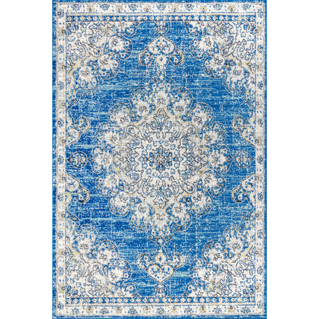 Bohemian FLAIR Boho Vintage Medallion Area Rug, Blue/Cream, 4 X 6