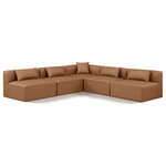 Meridian Furniture - Cube Upholstered Modular Sectional, Brown, 5-Piece: 4 Armless Chair, 1 Corner Chair, Vegan Leather - Elevate your space with the luxurious Cube Vegan Leather Modular Sectional. This modular sectional exudes modern elegance, charm, and comfort making it a perfect addition to any contemporary living space. Its clean lines and cube shape are reminiscent of minimalist design, while the plush brown vegan leather upholstery adds a touch of luxury and sophistication. The chair's versatile construction and geometric aesthetic seamlessly integrate into various design styles, from sleek living rooms to chic home offices, embodying the essence of modern design and creating a sense of order and tranquility in your space.