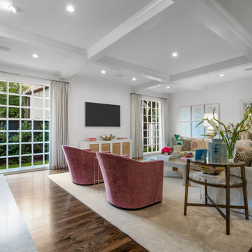 Elegant Open-Concept Living Room with Soft Neutrals and Vibrant Accents