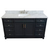 61" Single Sink Vanity, Dark Gray Finish And White Carrara Marble