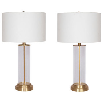 Glass,s/2,26"h,clear Cylinder Table Lamps, Gold