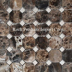 MOCT-38 OCTAGON EMPERADOR DARK WITH CREMA MARFIL DOTS - Mosaic Tile