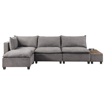 Madison Down Feather Sectional Sofa Ottoman USB Storage Console Table, Light Gra
