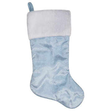 20.5" Blue and White Sheer Organza Christmas Stocking With Faux Fur Cuff