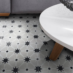 Moroccan Mosaic and Tile House - 8"x8" Venice Handmade Cement Tile, Black/White/Gray, Set of 12 - Wall And Floor Tile