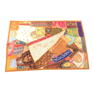 Mogulinterior - Indian Brown Decorative Tapestry Wall Hanging Sari Patchwork Home Decor - Tapestries