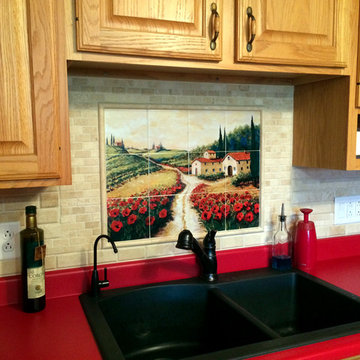 Red Poppy Road Tile Mural - 15-794