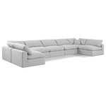 Meridian Furniture - Comfy Upholstered U-Shaped Modular Sectional, White, 7-Piece: 5 Armless Chair, 2 Corner Chair, Linen Textured Fabric - Give your space a whole new look with this white Comfy linen textured fabric sectional. This handsome sectional fits nicely with other items in the Comfy collection and is a versatile seating option designed for adaptability, comfort and style. Wrapped in rich white durable linen textured fabric upholstery, this sectional offers a plush embrace of overstuffed down feather cushions, carefully crafted to deliver the highest level of comfort. The perfect seat for creating an oasis for relaxation, this sectional has thick foam surrounding its frame for added support and coziness.