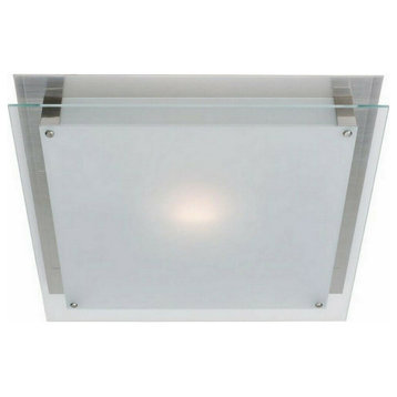 Vision Brushed Steel Frosted Glass Square Flush Mount Ceiling/Wall Light