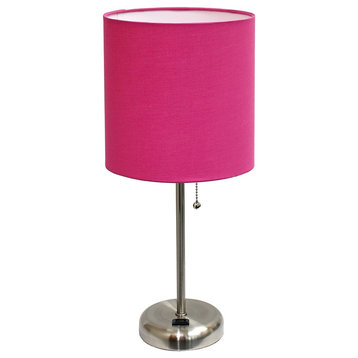 Stunning Stick Lamp With Charging Outlet And Fabric Shade, Pink