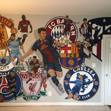 European Football/Soccer Clubs Mural, hand-painted in a bedroom by Tom Taylor