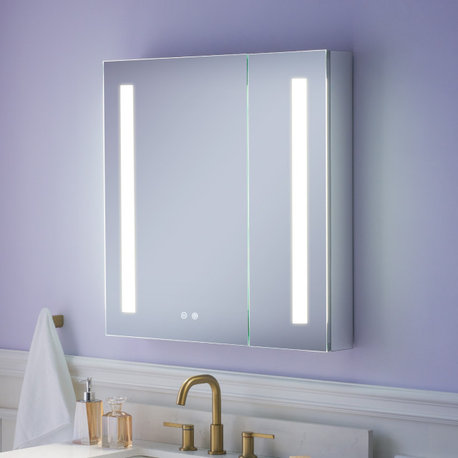 Recessed/Surface Mount LED Medicine Cabinet Mirror with Defogger, 30"x30" Double Doors