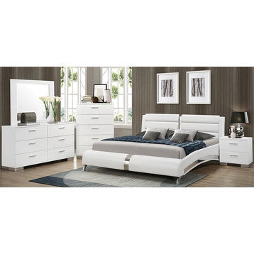 Bowery Hill 4 Piece Faux Leather Queen Bedroom Set in White