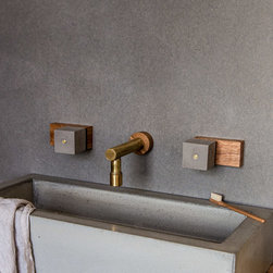 Jo-Hannah Long Brass Spout with Timber Backplate - Bathroom Fixtures