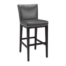 Nailhead Leather Bar Stools Counter Houzz Artefac Pembley Leather Stool With Nailhead Trim Gray Counter Height Bar Stools