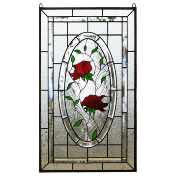 20" x 34" Stained Glass Window Panel rose blooming
