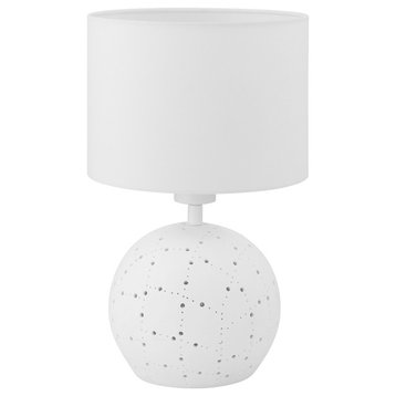 Montalbano, 2/1-Light Table Lamp, Round Base, White Finish, White Fabric Shade
