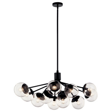 Silvarious Linear Convertible Chandelier, Black Clear, 12 Light