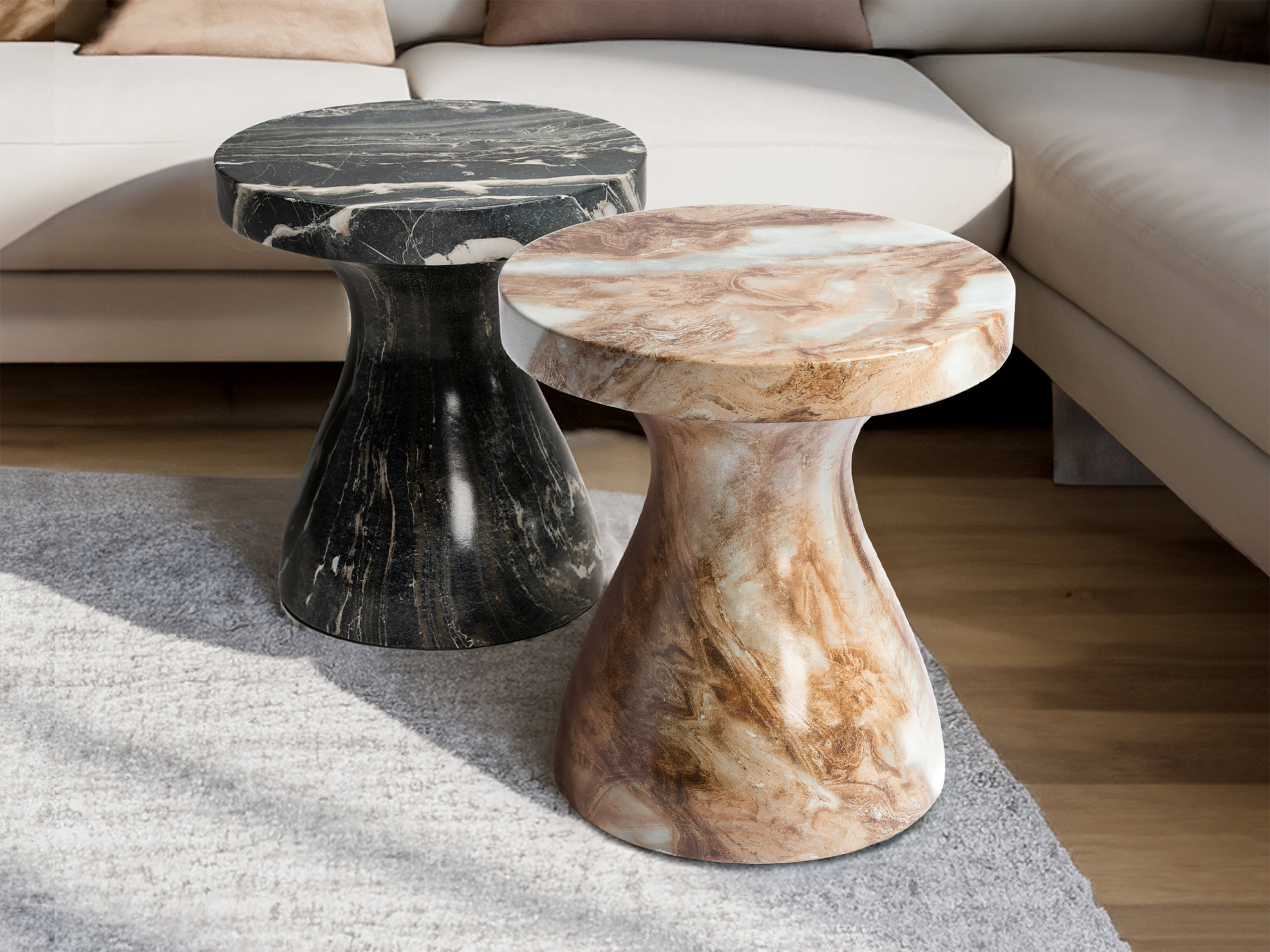 Studio London Monia Stylish Indoor Outdoor Faux Marble End Table for Living Room, Onyx Brown