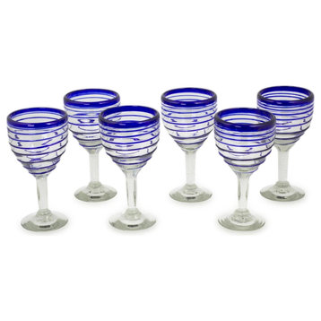 Handmade Tall Cobalt Spiral  Wine glasses (set of 6) - Mexico