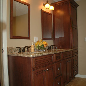 Traditional Cognac(Antique Black Glaze)Bathroom Remodel w Linen tower & mirrors