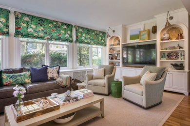 Inspiration for a transitional family room remodel in Boston