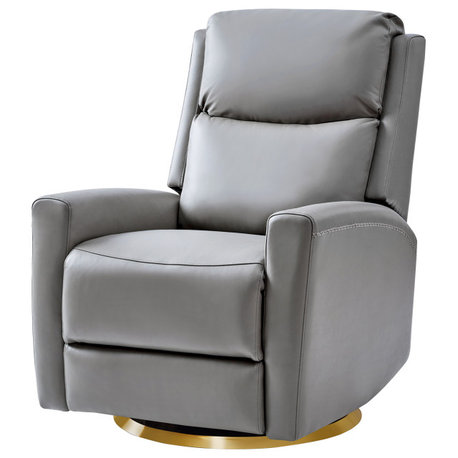 Genuine Leather Swivel Rocker Recliner, Dove