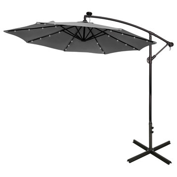 WestinTrends 10Ft Outdoor Patio LED Solar Light Cantilever Hanging Umbrella, Gray