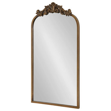 Traditional Wall Mirror, Arched Top With Unique Cascading Crown Accent, Gold