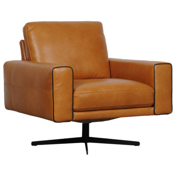 Colette Full Leather Swivel Lounge Chair, Tan