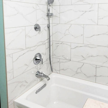 Bathroon Remodel with Hearth Stained Vanity, Tiled Shower and Intelligent Toilet
