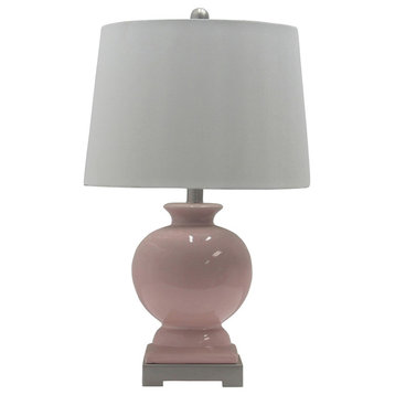Fangio Lighting's 8943BLS 24in. Blush Ceramic Table Lamp with Brushed Steel Base