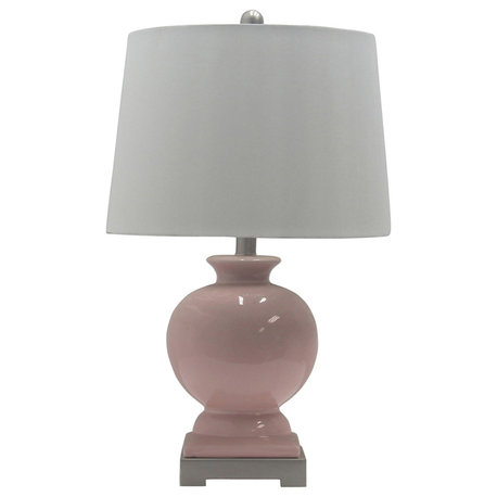 Fangio Lighting's 8943BLS 24in. Blush Ceramic Table Lamp with Brushed Steel Base