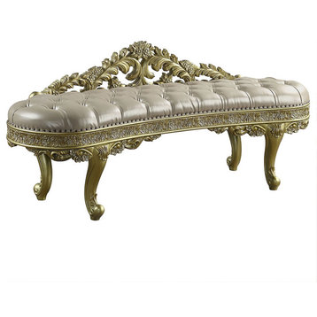 ACME Cabriole Bench, Light Gold Synthetic Leather & Gold Finish