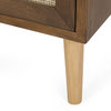 Pilster Contemporary End Table with Storage, Walnut, Natural, and Antique Gold