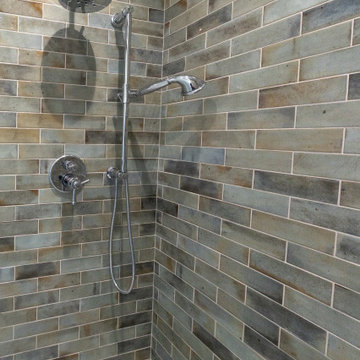 Primary Bathroom Remodel with Herringbone Flooring + Custom Shower