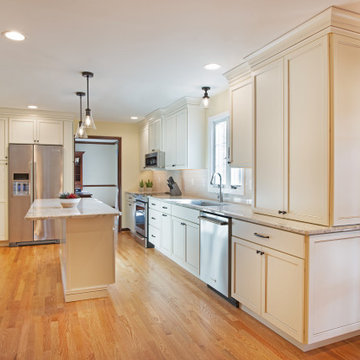 White Kitchen with highlight and large Island