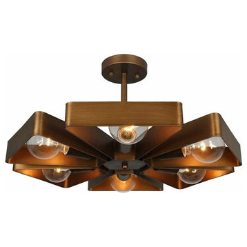 6 Light Vintage Industrial Barn Floral Ceiling Light With Copper Finish