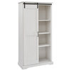 Modern Farmhouse Grooved Sliding Door Tall Storage Cabinet in Brushed White