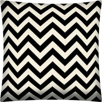 17" X 17" Black And Ivory Blown Seam Zigzag Throw Indoor Outdoor Pillow