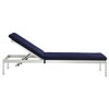 Shore Chaise With Cushions Outdoor Aluminum, Set of 6, Silver Navy