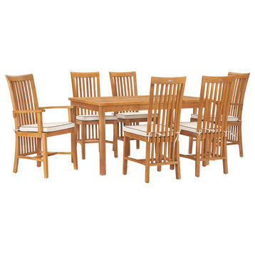 7 Piece Teak Wood Balero 55" Patio Bistro Dining Set With 2 Arm Chairs and 4 Sid