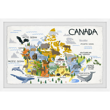 "Yellow Canadian Map" Framed Painting Print, 12"x8"