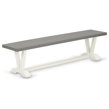 East West Furniture V-Style 15x72" Wood Dining Bench in White/Gray
