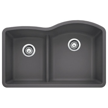 Blanco 32"x20.8" Granite Double Undermount Kitchen Sink, Cinder