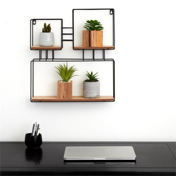 Truu Design Antonucci Decorative Square Metal Frame and Wood Wall Shelf