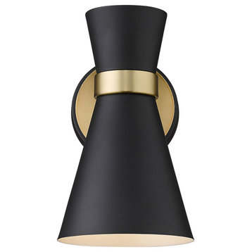 Z-Lite 728-1S Soriano 10" Tall Wall Sconce - Matte Black / Heritage Brass