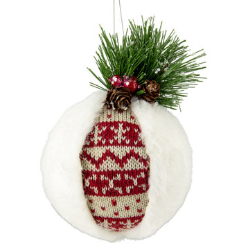 8" Faux Fur and Nordic Print Christmas Ball Ornament
